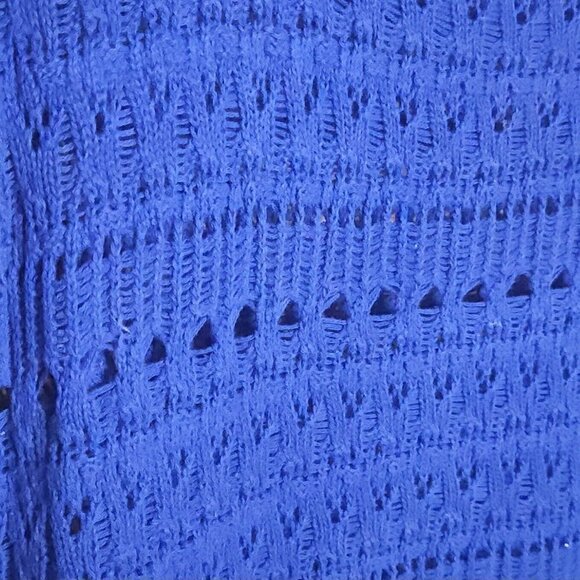 Como Black Womens Royal Blue Open Knit Short Sleeve Sweater XL - Picture 3 of 6
